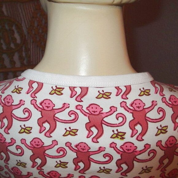 Roller Rabbit Monkey Print Pajama Top Size XS Soft Pima Cotton Henley Crop - Picture 7 of 10